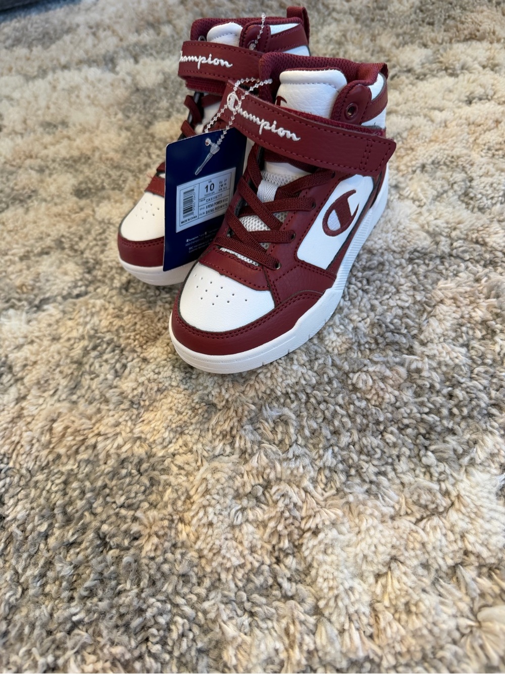 Champion Kids High-Top Sneakers in Burgundy and White